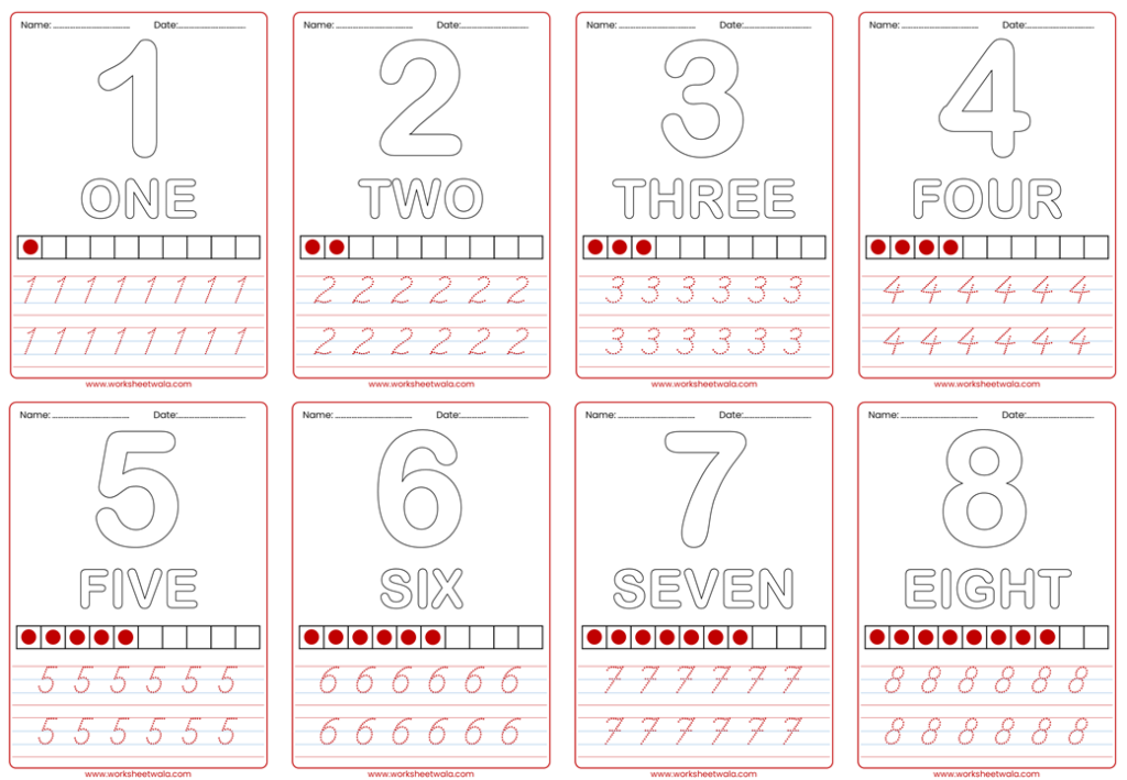 Number Names Tracing Worksheets